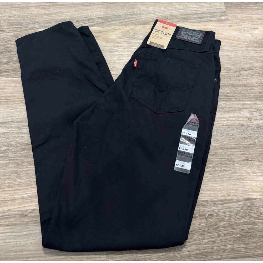 Levi's High-Waisted Mom Jeans Womens 27x30 Black Solid Tapered Leg Relaxed Fit